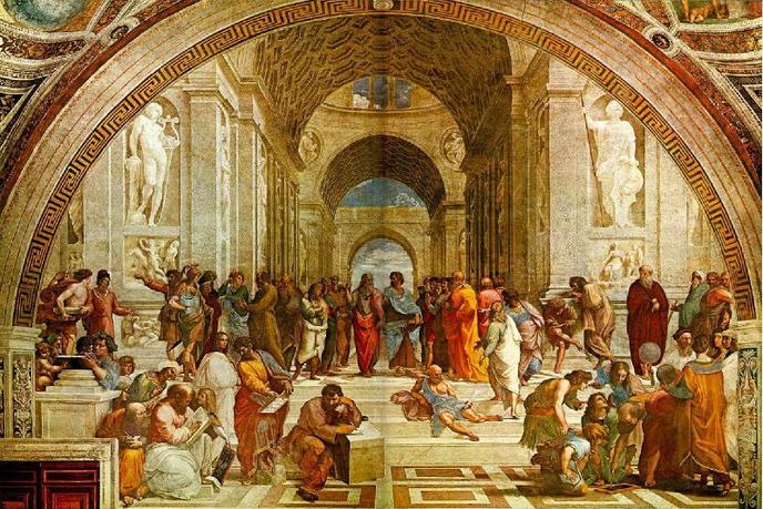 « L’Ecole d’Athènes », fresque du peintre italien Raphaël (musée du Vatican) représentant les principaux philosophes antiques.