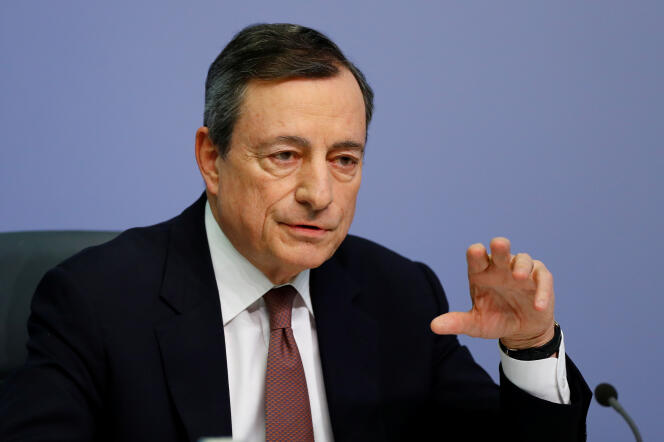 Mario Draghi, président de la Banque centrale européenne, au siège de l’institut de Francfort, le 7 mars 2019.