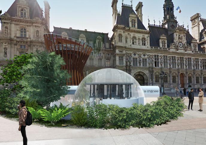 Une vue en 3D du village forestier de l’Hôtel de ville, à Paris.