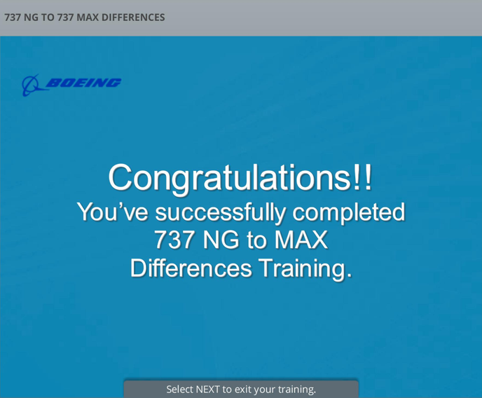 Certification d’aptitude au pilotage du Boeing 737 MAX obtenue après deux heures d’entraînement. Capture d’écran / pilote anonyme