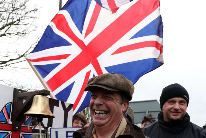 Nigel Farage, partidario del Brexit, durante la marcha de Sunderland en Londres, Hartlepool, Reino Unido, 16 de marzo de 2019.