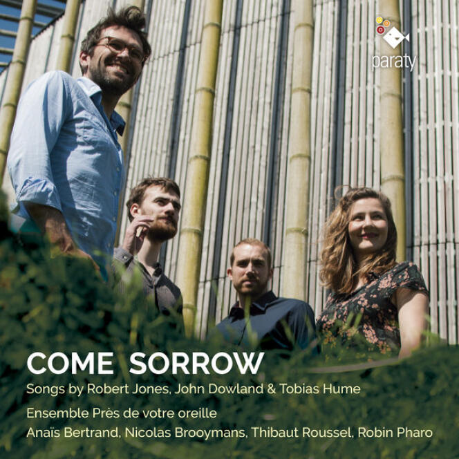 Pochette de l’album « Come Sorrow », œuvres de Robert Jones, John Dowland et Tobias Hume par l’ensemble Près de votre oreille.