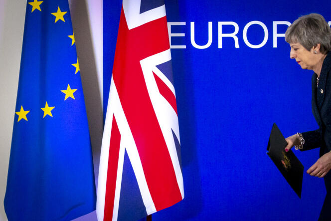 La première ministre britannique, Theresa May, le 21 mars, lors du premier jour du Sommet européen à Bruxelles.