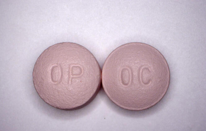 Deux pilules de 20 mg de l’antidouleur OxyCotin, fabriqué par le laboratoire pharmaceutique Purdue Pharma.