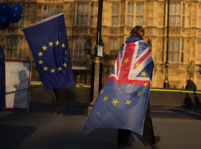 Des anti-Brexit devant le Parlement britannique à Londres, le 27 mars.