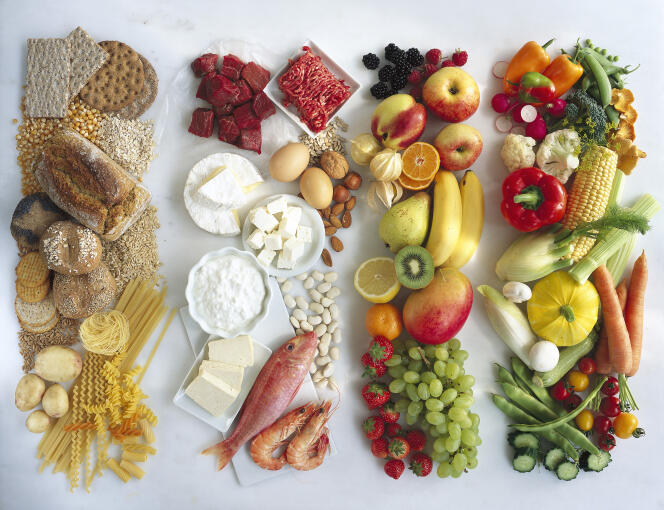 Les quatre familles d'aliments : sucres lents, protéines, fruits et légumes.