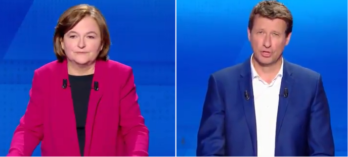 Nathalie Loiseau et Yannick Jadot lors du débat sur France 2 jeudi 4 avril.
