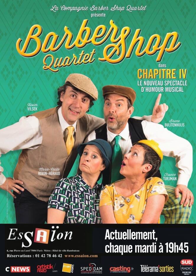 Affiche du spectacle du Barber Shop Quartet au Théâtre Essaïon.
