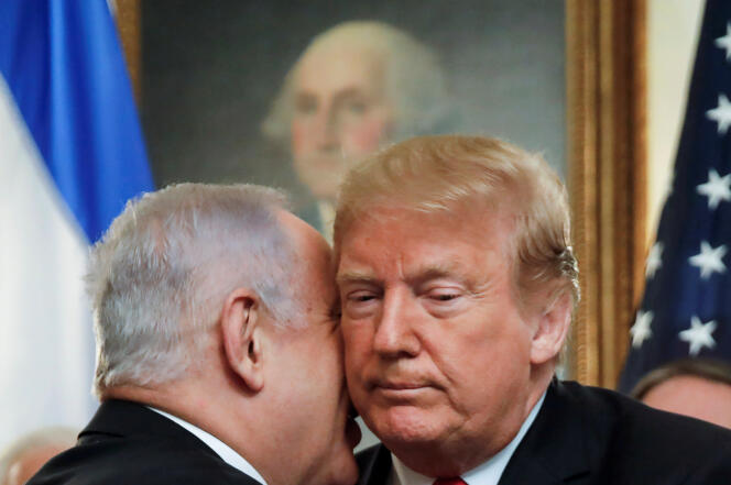 Le premier ministre israélien Benyamin Nétanyahou et le président américain Donald Trump, lors d’une rencontre à la Maison Blanche, à Washington, le 25 mars.