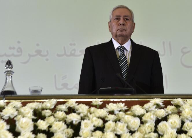 Abdelkader Bensalah, le 9 avril, au Conseil de la nation à Alger.