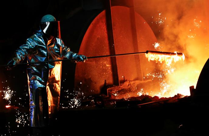 Dans la sidérurgie de Duisburg, en Allemagne, qui appartient au groupe ThyssenKrupp AG, le 1er février.