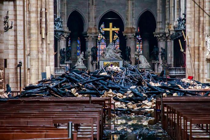La nef de Notre-Dame de Paris au lendemain de l’incendie du 15 avril 2019.