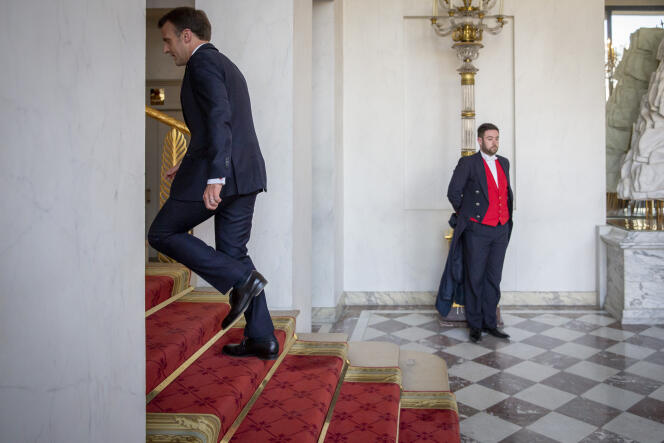 Emmanuel Macron après une réunion sur la reconstruction de la cathédrale Notre-Dame de Paris, ici au palais de l’Elysée, le 17 avril.