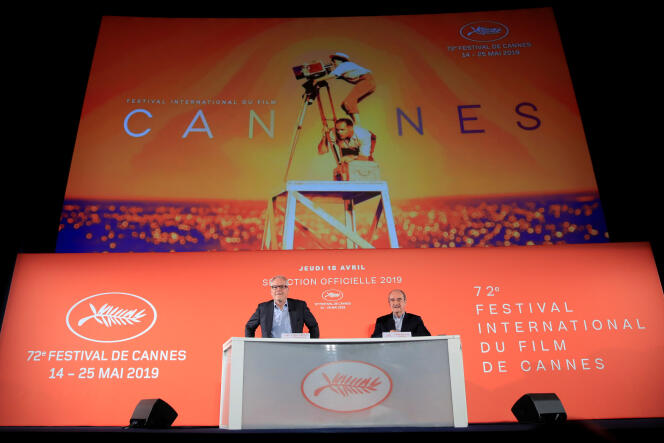 Les organisateurs de la 72e édition du Festival de Cannes, Thierry Frémaux et Pierre Lescure, à Paris le 18 avril.