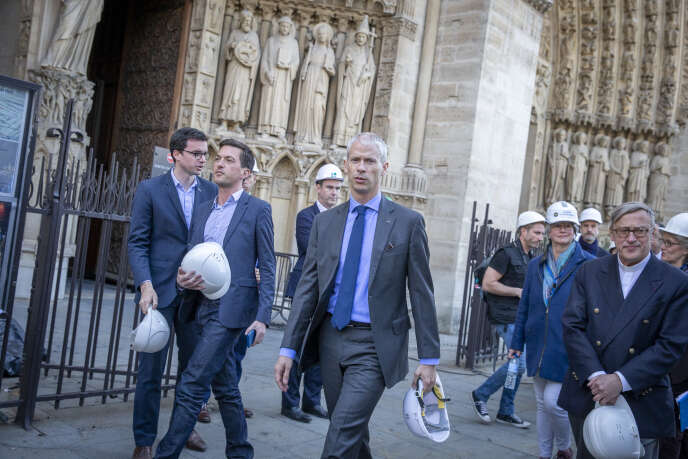 Franck Riester, Minister of Culture, visits the Notre Dame Cathedral in Paris after the fire on 15 April 2019 in Paris on Friday, April 19.