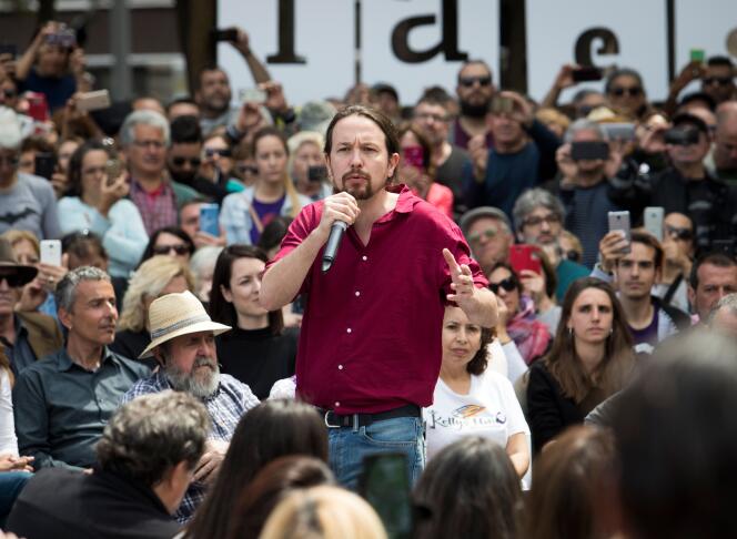 Pablo Iglesias, alors leader du parti de gauche radicale Podemos, lors d’un discours de campagne électorale, à Palma de Majorque, le 15 avril 2019.