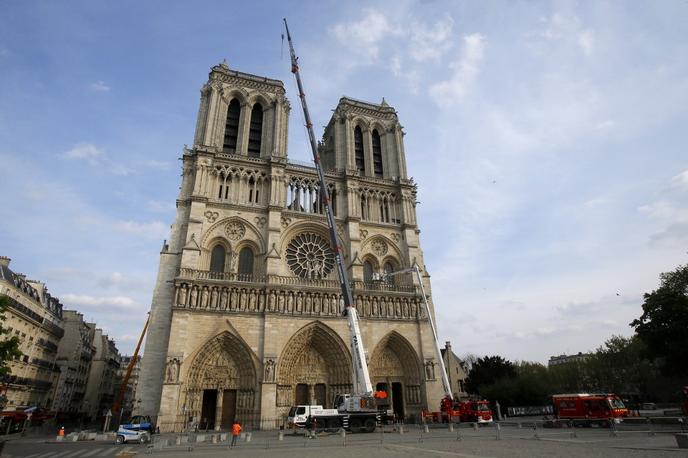 Nostra Signora di Parigi 18 aprile, tre giorni dopo l'incendio che ha distrutto gran parte della sua struttura e indebolito l'intero edificio.