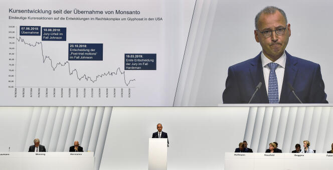 Werner Baumann a défendu le rachat de Monsanto par Bayer devant les investisseurs à Bonn, le 26 avril.