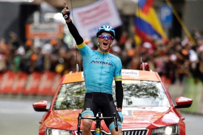 Jakob Fuglsang à l’arrivée de Liège-Bastogne-Liège, le 28 avril 2019.