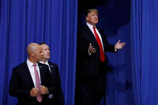 Le président américain Donald Trump lors d’un meeting à Green Bay dans le Wisconsin (Etats-Unis), le 27 avril.