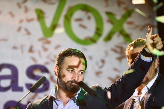 Santiago Abascal, leader du parti d’extrême droite Vox, à Madrid le dimanche 28 avril.