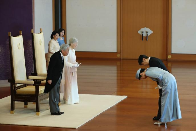 Lors de la cérémonie pour célébrer les trente ans de l’intronisation de l’empereur Akihito, le 24 février 2019.