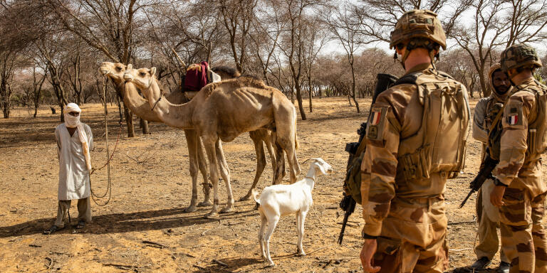 Le 24 avril 2019, Nord Mali, Près de Gossi. Village de Ouinerden. Deuxième jour d'opération des militaires de Barkhane. Les soldats contrôlent les personnes se rendant sur le marché. Beaucoup sont des vendeurs de bestiaux.