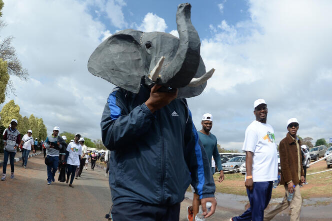 Lors d’une marche pour la protection des éléphants, des rhinocéros et des lions, à Gaborone, au Botswana, le 7 octobre 2017.