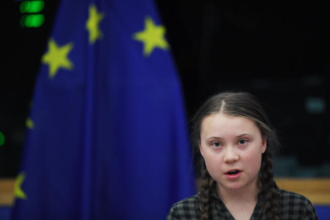 La jeune activiste Greta Thunberg, lors de son intervention devant les eurodéptutés à Strastourg, le 16 avril.
