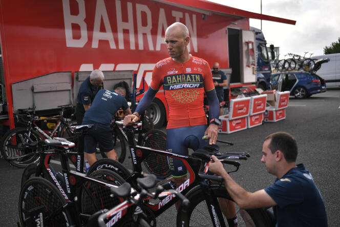 Le Slovène Kristjan Koren de l’équipe Bahrain-Merida, à Cholet, lors du Tour de France 2018.