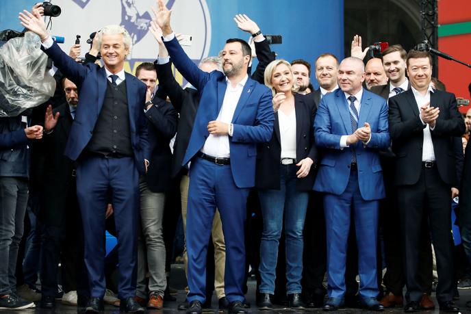 Geert Wilders, Matteo Salvini, Marine Le Pen,, Veselin Mareshki, Tomio Okamura, Milan, Italie le 18 mai 2019.