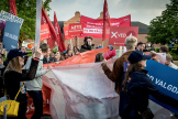Des militants sociaux-démocrates et d’autres libéraux, le 19 mai à Odense.