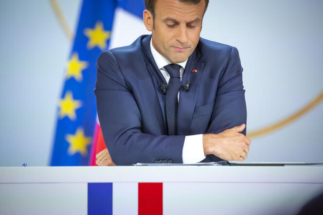 Emmanuel Macron, président de la République, donne une conférence de presse au palais de l’Elysée à Paris, le 25 avril.