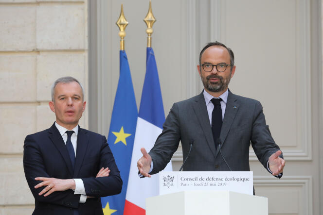 Francois de Rugy, ministre de la transition écologique et solidaire et le premier ministre, Edouard Philippe, le 23 mai à l’Elysée.