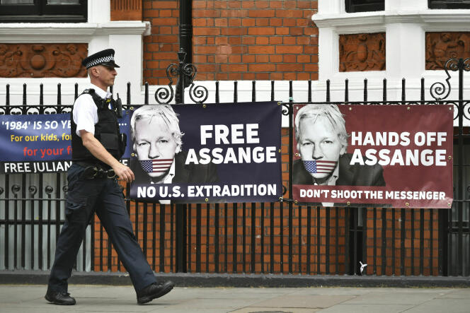 Rassemblement de soutien à Julian Assange à Londres (Royaume-Uni), le 20 mai.