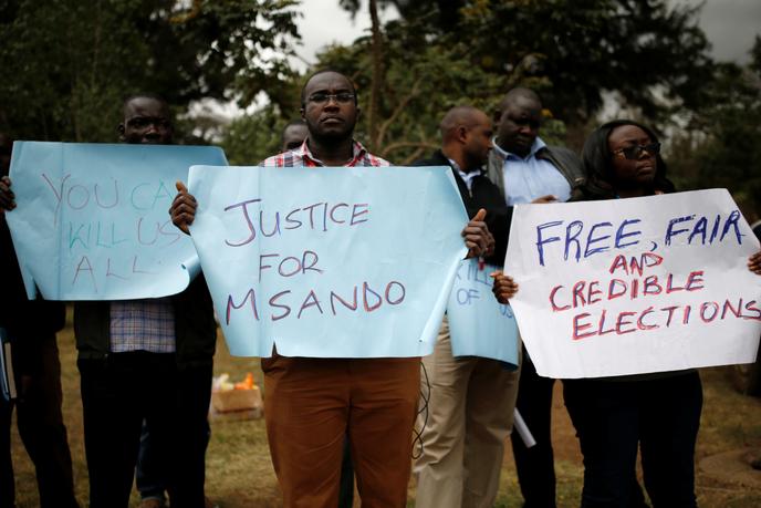 Le 1er août 2017, manifestation après l’assassinat de Chris Msando, le directeur des technologies de l’information et de la communication de la Commission électorale du Kenya.