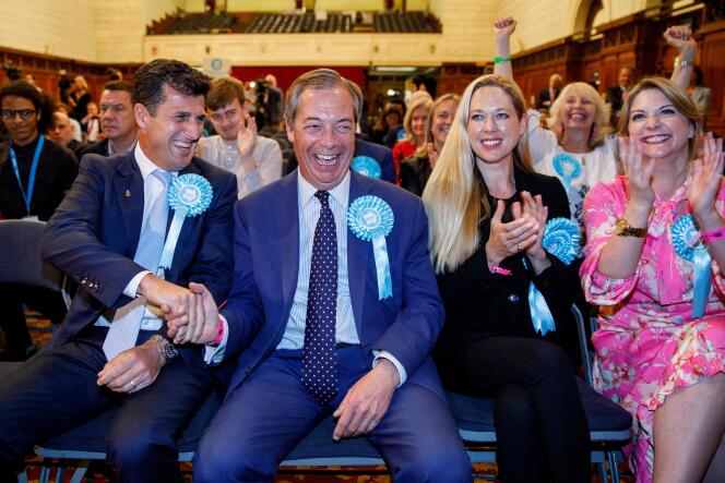 Nigel Farage, lors de l’annonce des résultats des élections européennes, à Southampton (Royaume-Uni), le 27 mai.