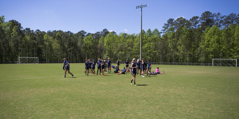 The North Carolina Courage women’s professional soccer team practices in Cary, North Carolina on Monday, April 22, 2019. The team won the 2018 NWSL Championship and were nearly undefeated during the 2018 season.
