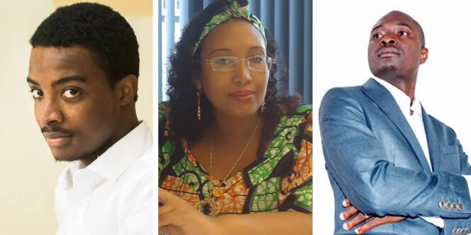 De gauche à droite : le Sénégalais Khalil Diallo, la Camerounaise Djaïli Amadou Amal et le Guinéen Sidy Kaba Diakité.