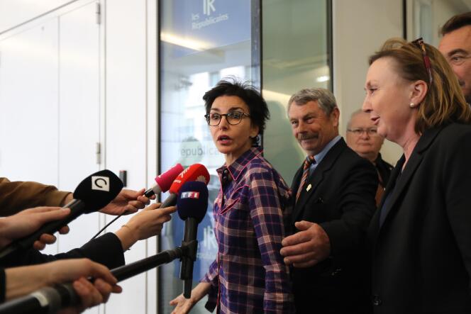 Rachida Dati, membre des Républicains, s’adresse aux journalistes, au siège du parti, le 27 mai, après les élections européennes.