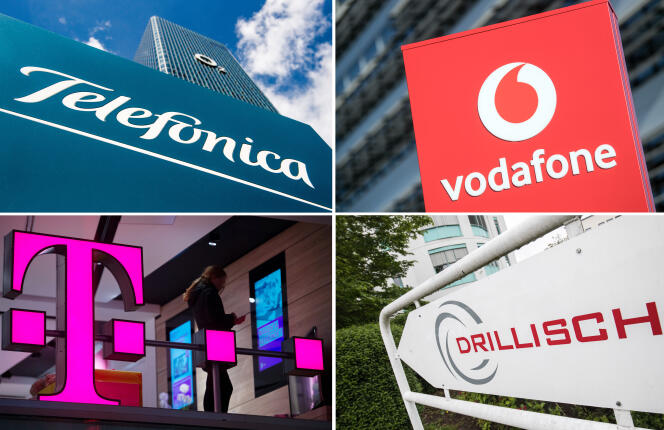 Les logos des quatre opérateurs (Telefonica, Vodafone, Deutsche Telekom et 1&1 Drillisch) qui se sont disputé les 41 blocs de spectre 5G mis en vente par le régulateur allemand.