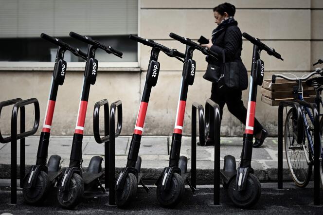 Rental electric scooters, in Paris, on June 14, 2019.
