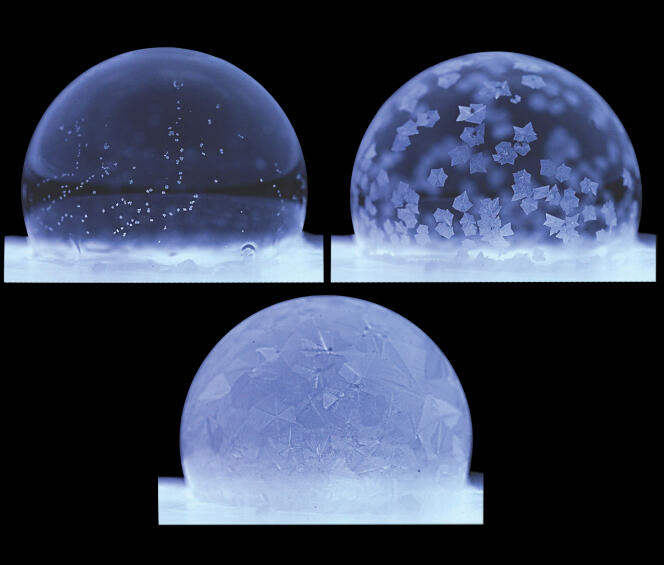 Etapes du gel d’une bulle en congélation.