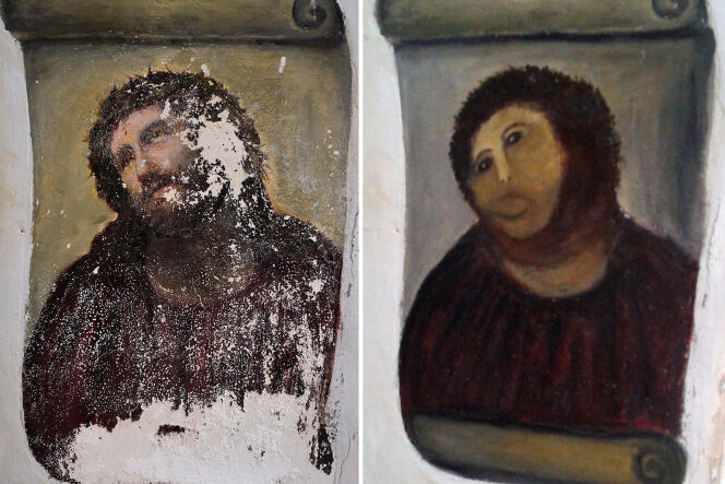 L’« Ecce Homo », avant et après sa restauration par Cecilia Giménez
