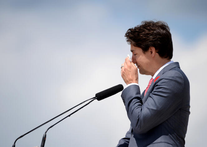 Les larmes du premier ministre canadien, Justin Trudeau, lors de la cérémonie pour les 75 ans du Débarquement, à Courseulles-sur-Mer, le 6 juin.