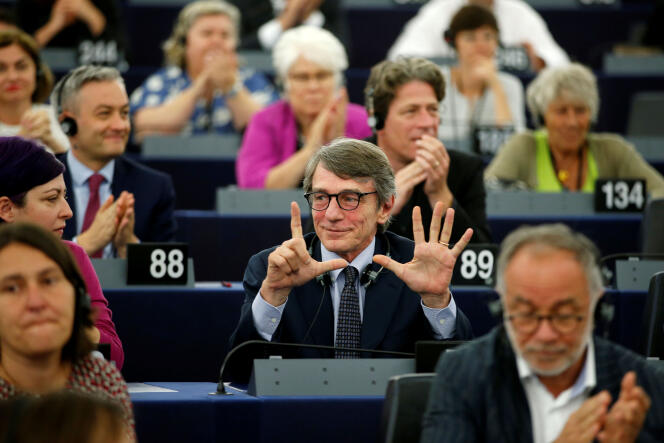 L’Italien David Sassoli, lors des résultats du vote qui l’a désigné nouveau président du Parlement européen, à Strasbourg, le 3 juillet.