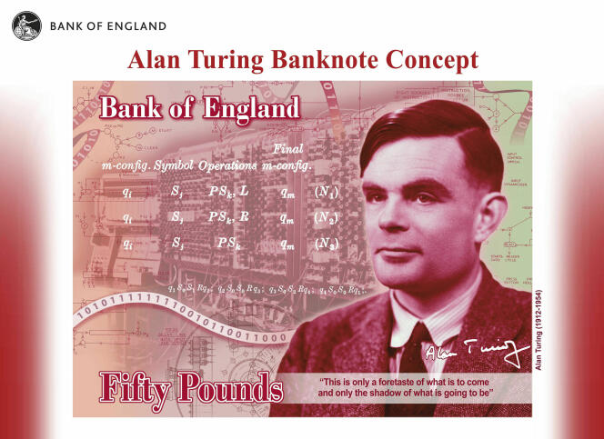 Le portrait d’Alan Turing qui ornera les nouveaux billets de 50 livres au Royaume-Uni.
