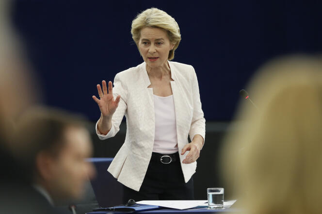 Ursula von der Leyen, le 16 juillet au Parlement européen de Strasbourg.