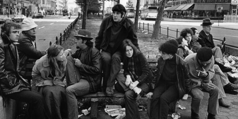 The gang, including Al Pacino and Kitty Winn, sit around on a bench in a scene from the film 'The Panic In Needle Park', 1971. (Photo by 20th Century-Fox/Getty Images)
Archive Photos / Getty Images