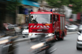 IN*Paris, 9e arrondissement, camion de pompier sur le boulevard Haussmann